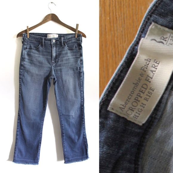 Abercrombie & Fitch Denim - A&F High Rise Cropped Flare Raw Hem Jeans 8 29 Preowned